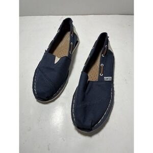 TOMS Classic Slip On Flat Shoes Navy Blue Canvas Size 6 Cinch Pull
